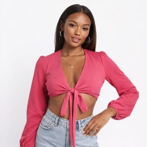 NWT Flounce London Crop Top With Wrap Detail In Fuschia Pink Size US 4 Shirt‎